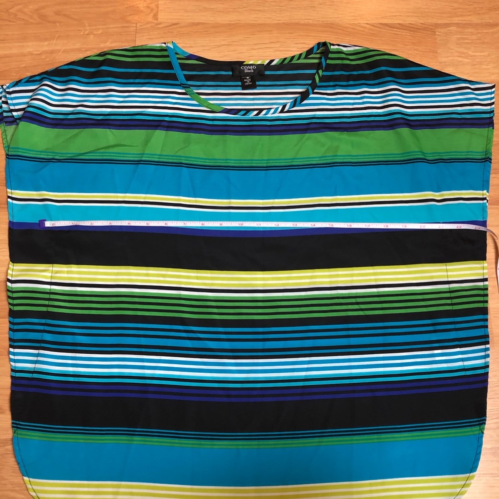 COMO Black batwing shirt blouse blue striped Sz M - Picture 7 of 10